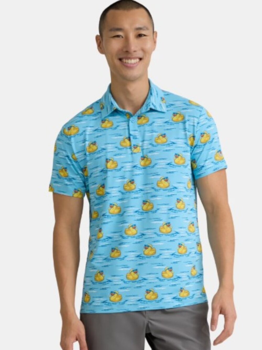 Birdie Bound Rubber Duck Performance Golf Polo Shirt Blue Print Size XL